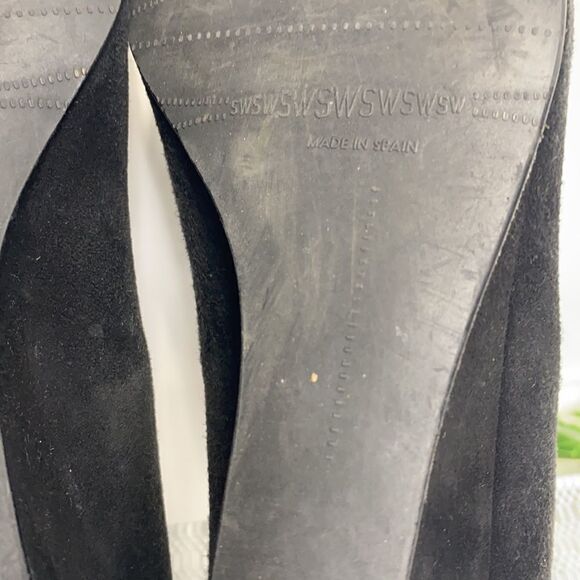 Stuart Weitzman Black Dotsun Suede Bow Low‎ Wedge Heels Shoes Black 7 - Picture 11 of 15